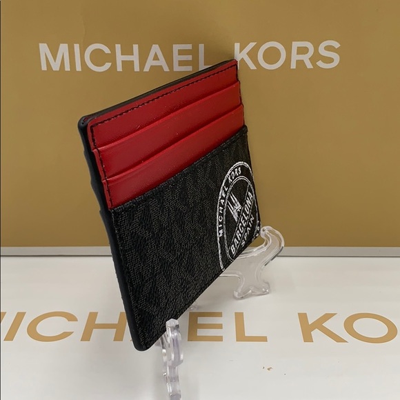 MICHAEL KORS COOPER TALL CARD CASE BLACK/SCARLET - Picture 3 of 16
